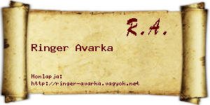 Ringer Avarka névjegykártya